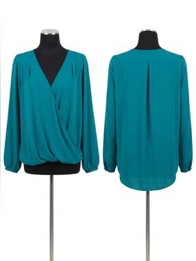 Lush Teal Surplice Long-Sleeve Blouse